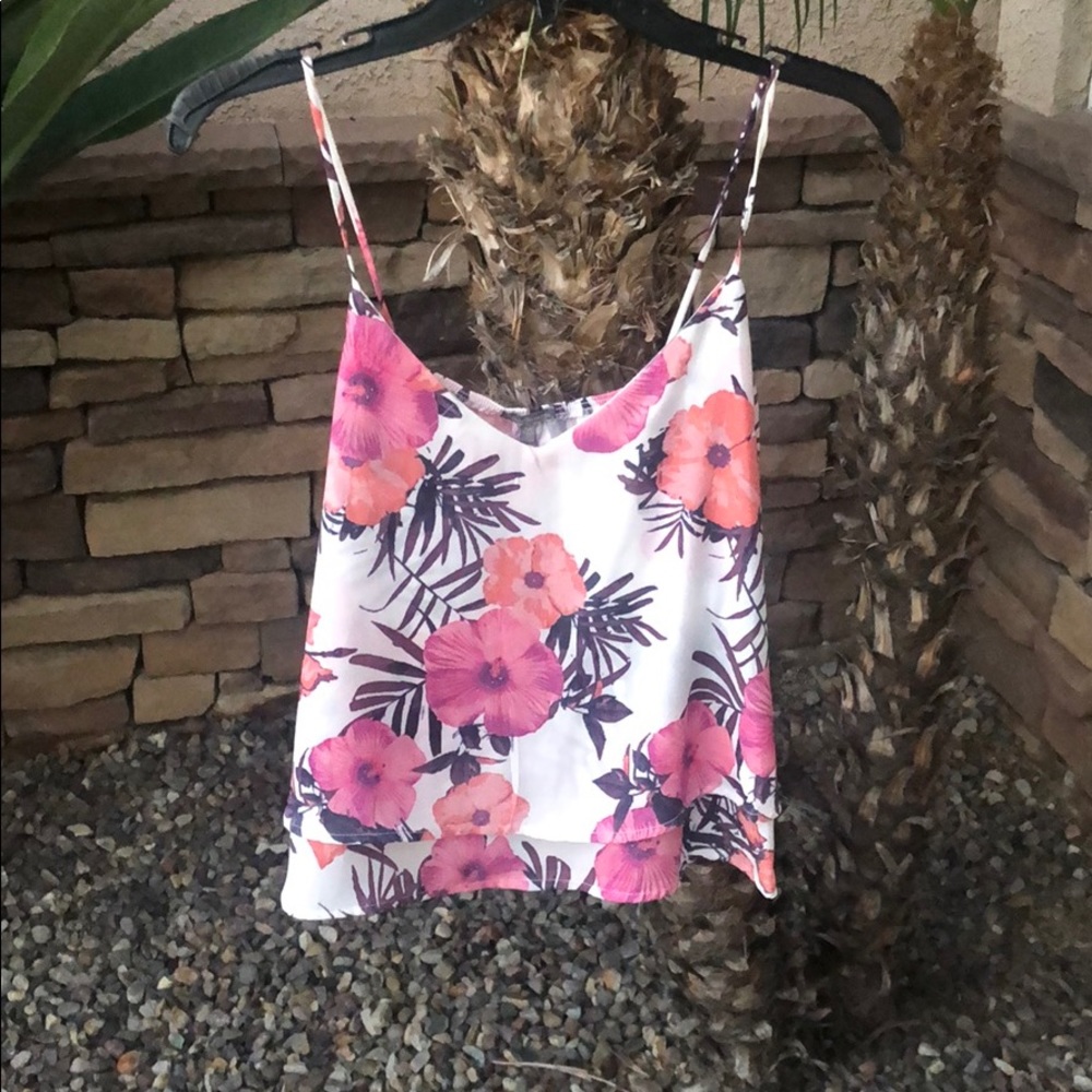 Pink Floral Thin Strapped Top